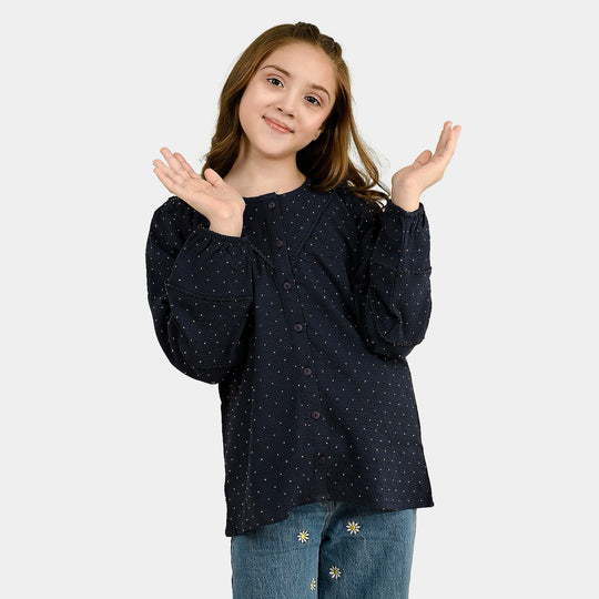 Girls Poly Crinkle Casual Top Twilight-Navy Blue