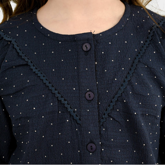 Girls Poly Crinkle Casual Top Twilight-Navy Blue