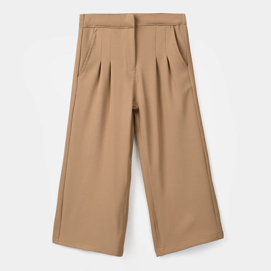 Girls Polyester Pant Pleats-BROWN