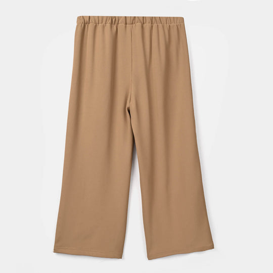Girls Polyester Pant Pleats-BROWN