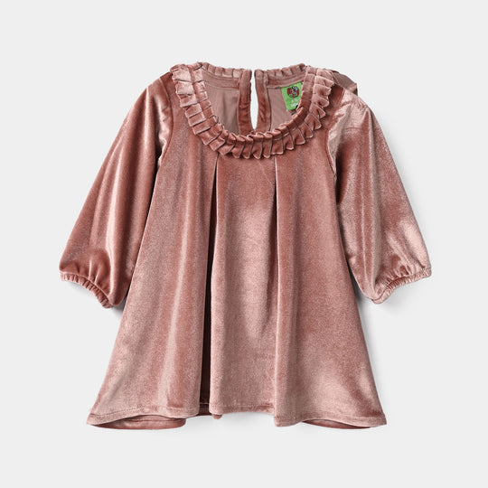 Infant Girls Velvet Casual Frock Glitter-Muted.Pink