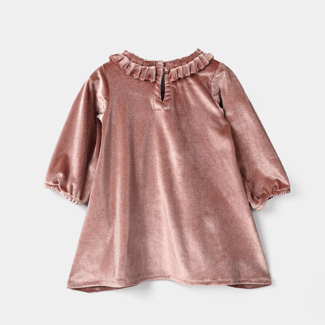Infant Girls Velvet Casual Frock Glitter-Muted.Pink
