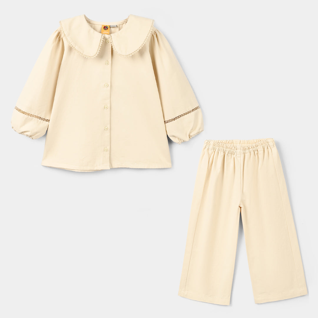 Girls Cotton Twill Co-Ord Set Chunky- Off-White