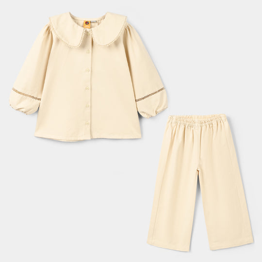 Girls Cotton Twill Co-Ord Set Chunky- Off-White
