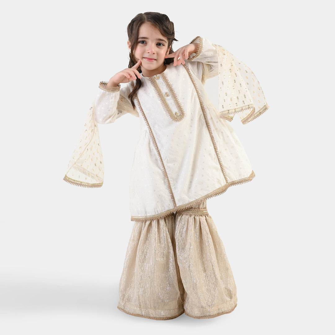 Girls Raw Silk 3Pcs Chandni-Off White