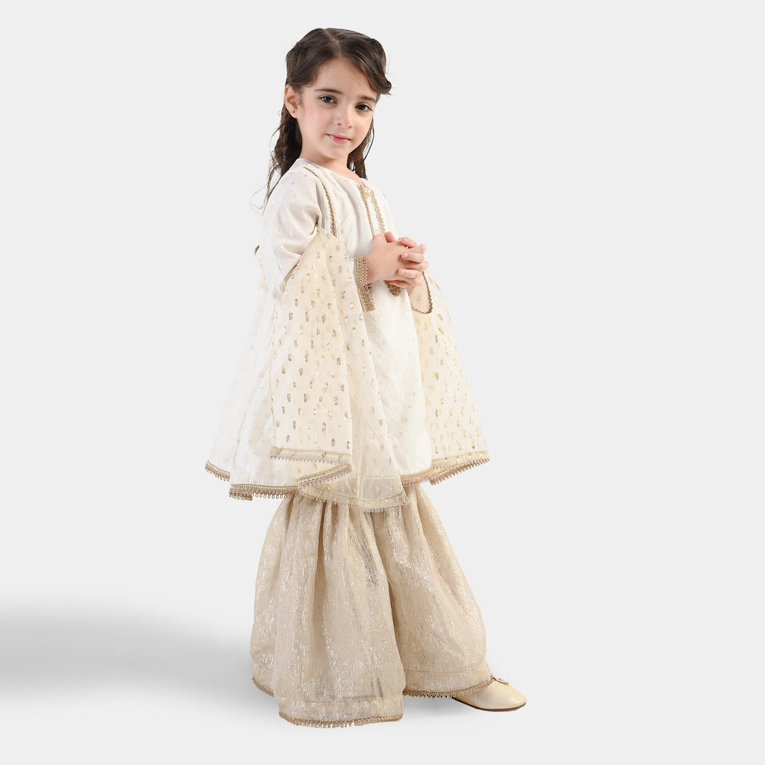 Girls Raw Silk 3Pcs Chandni-Off White