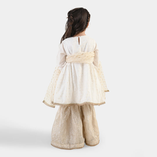 Girls Raw Silk 3Pcs Chandni-Off White