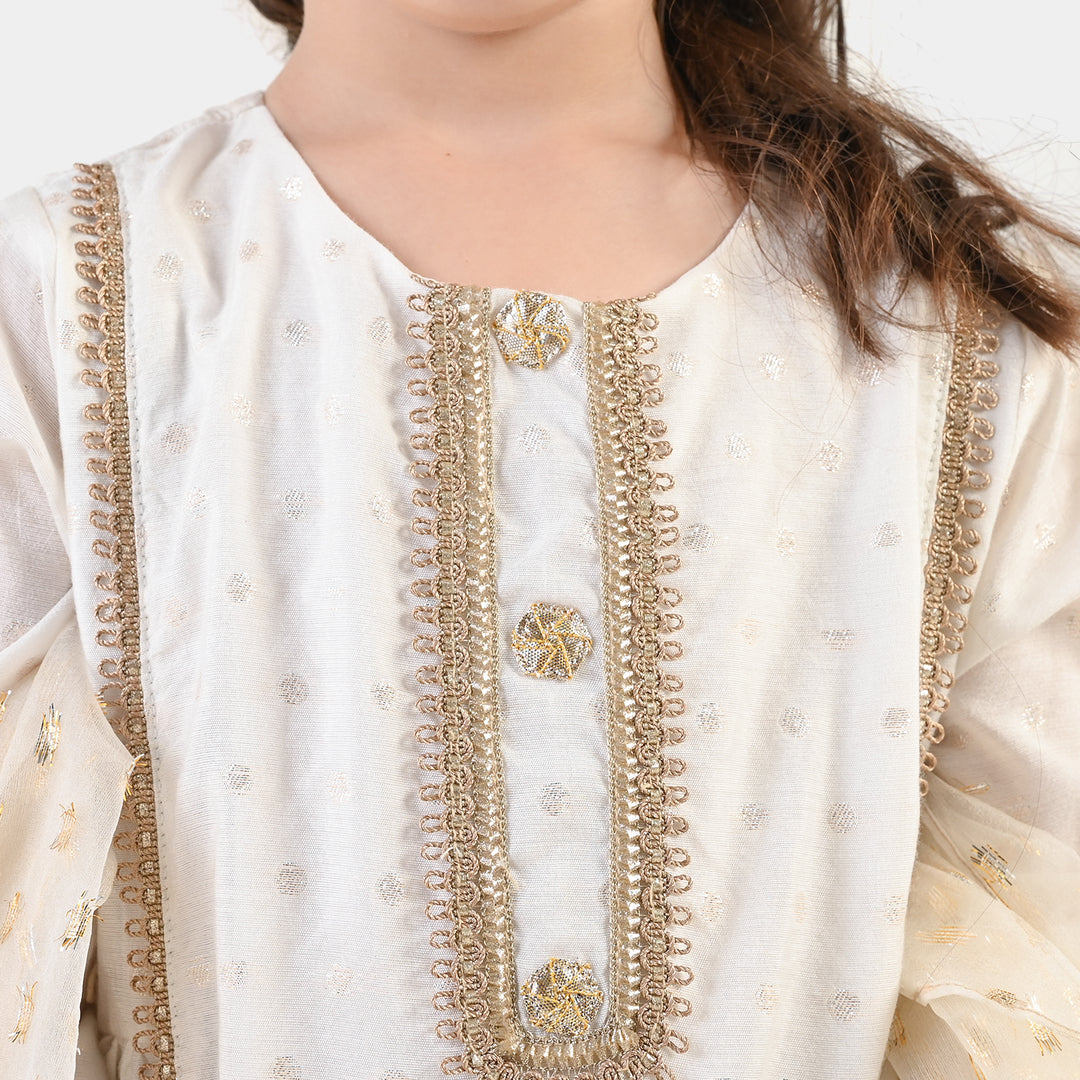 Girls Raw Silk 3Pcs Chandni-Off White