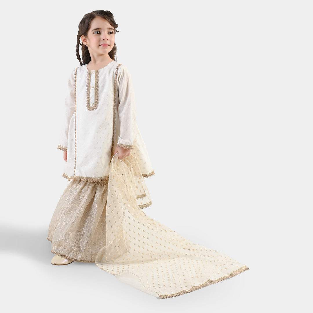 Girls Raw Silk 3Pcs Chandni-Off White