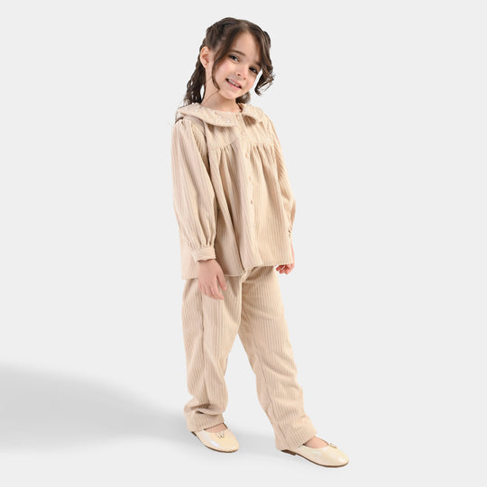 Girls Gauze Co-Ord Set Swan-BEIGE