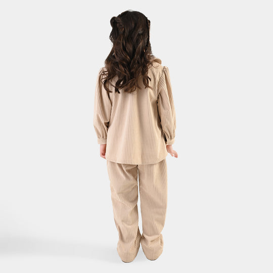 Girls Gauze Co-Ord Set Swan-BEIGE