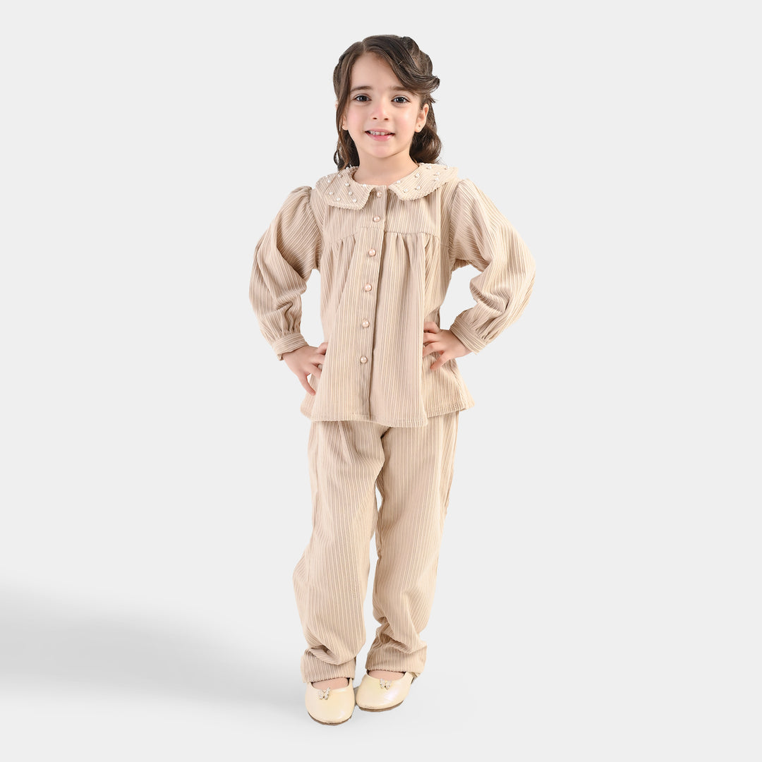 Girls Gauze Co-Ord Set Swan-BEIGE