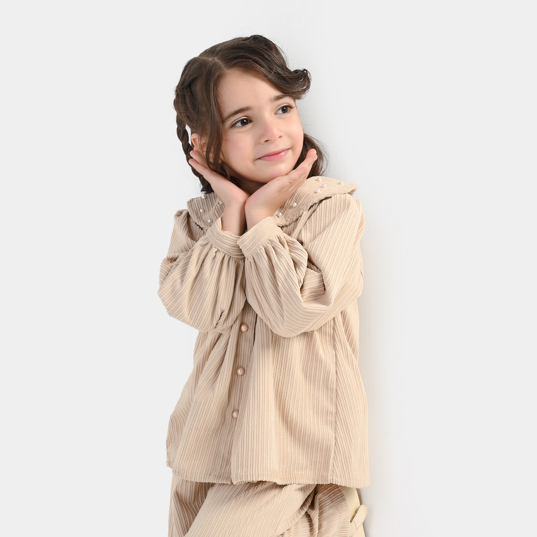 Girls Gauze Co-Ord Set Swan-BEIGE