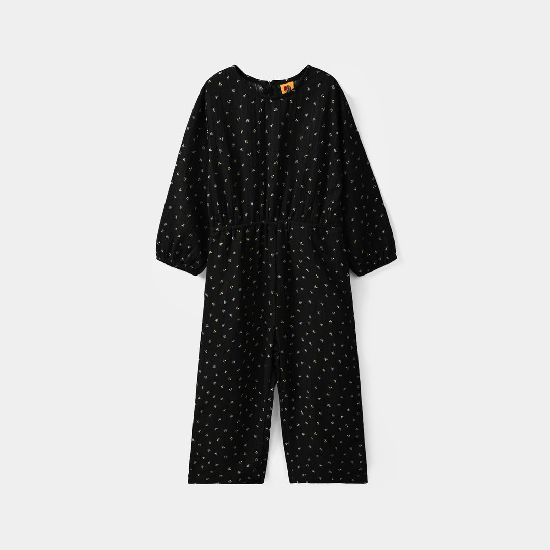 Girls Polyester Jumpsuit Lilies-BLACK