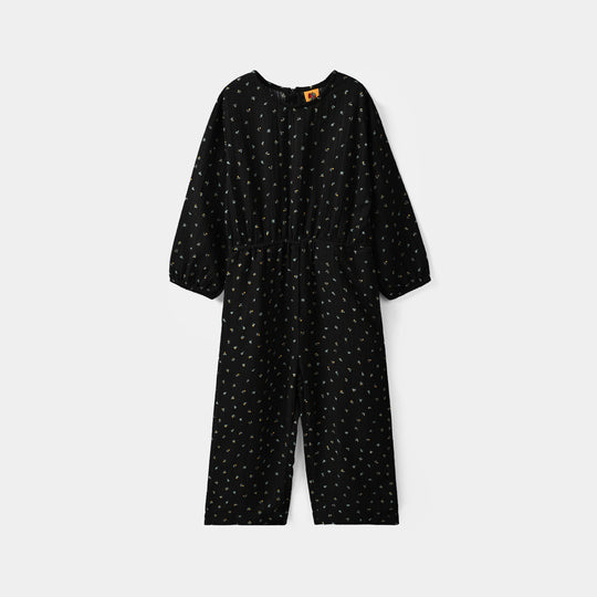 Girls Polyester Jumpsuit Lilies-BLACK