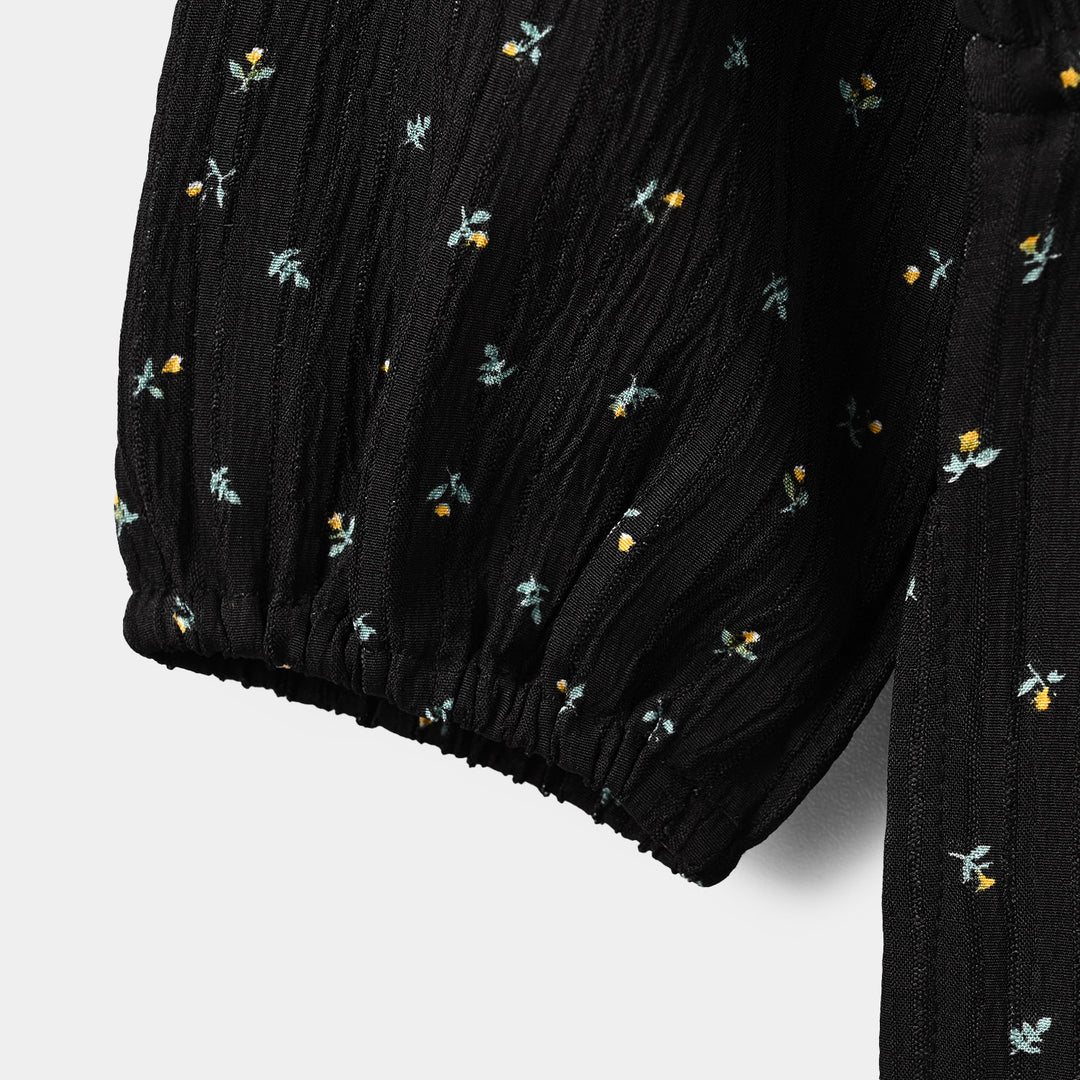 Girls Polyester Jumpsuit Lilies-BLACK