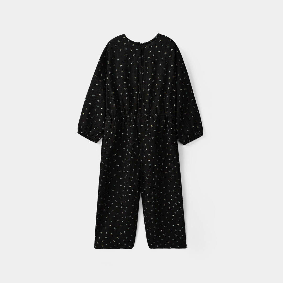 Girls Polyester Jumpsuit Lilies-BLACK