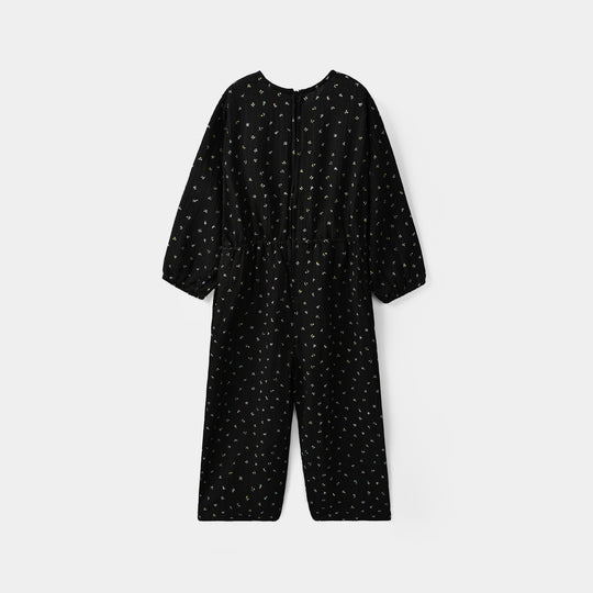 Girls Polyester Jumpsuit Lilies-BLACK