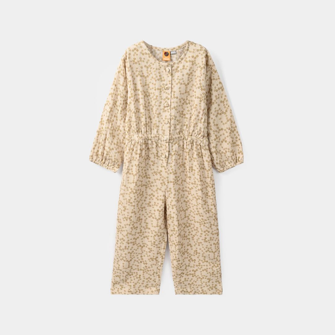 Girls Polyester Jumpsuit Bohemian-BEIGE