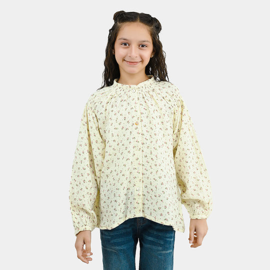 Girls Gauze Casual Top Floral-White