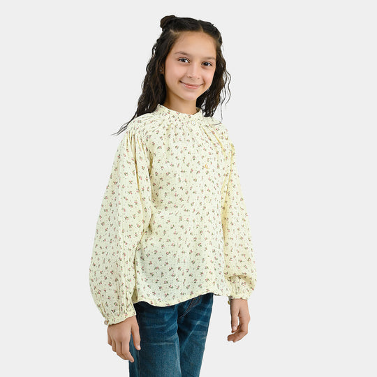 Girls Gauze Casual Top Floral-White