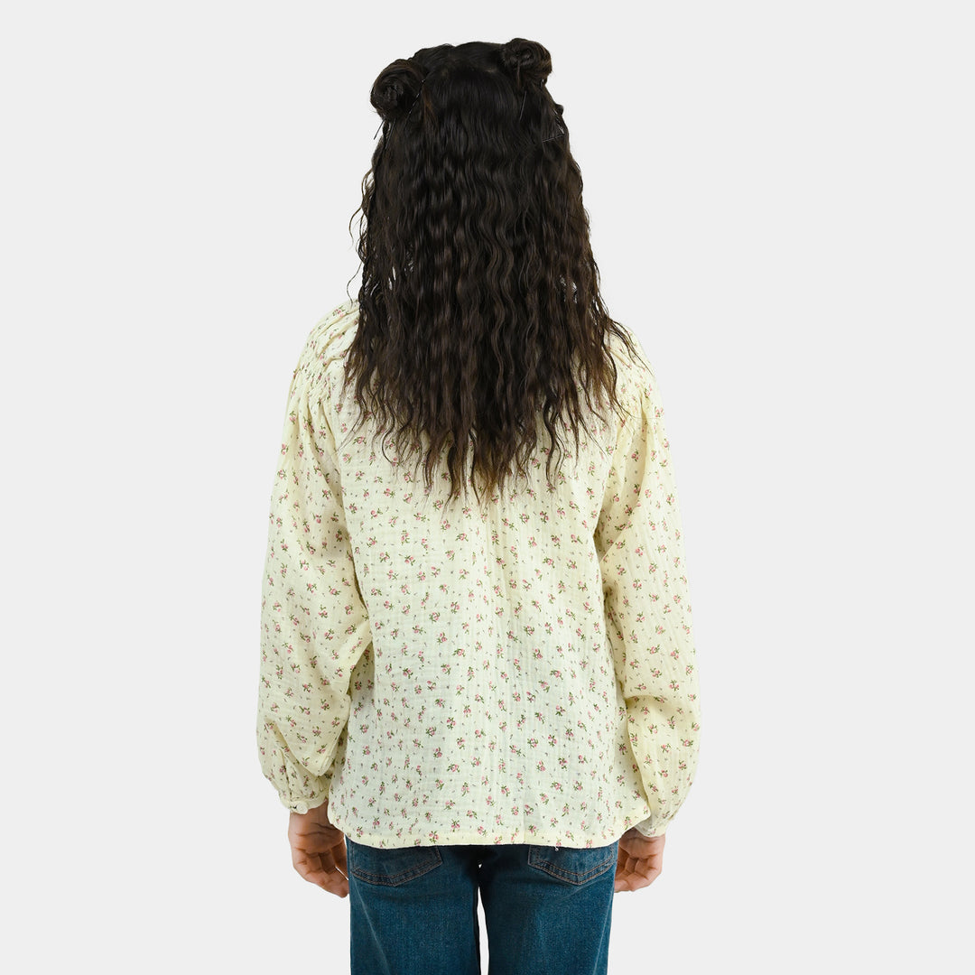 Girls Gauze Casual Top Floral-White