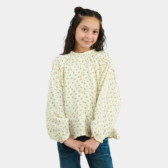 Girls Gauze Casual Top Floral-White