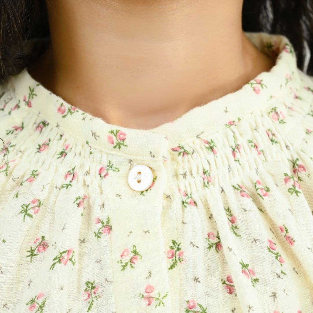 Girls Gauze Casual Top Floral-White