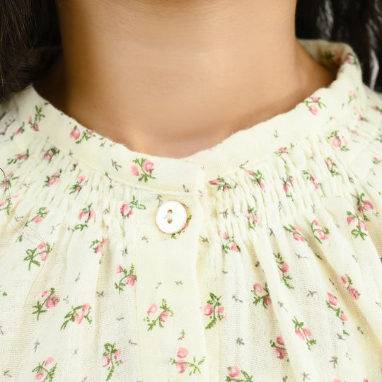 Girls Gauze Casual Top Floral-White