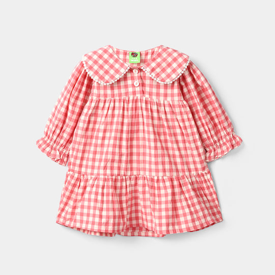 Infant Girls Cotton Casual Frock Raspberry-Pink