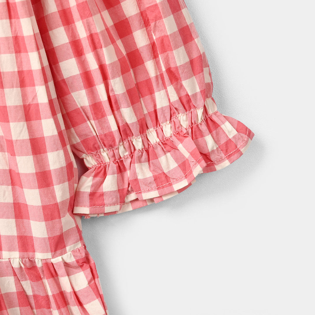 Infant Girls Cotton Casual Frock Raspberry-Pink