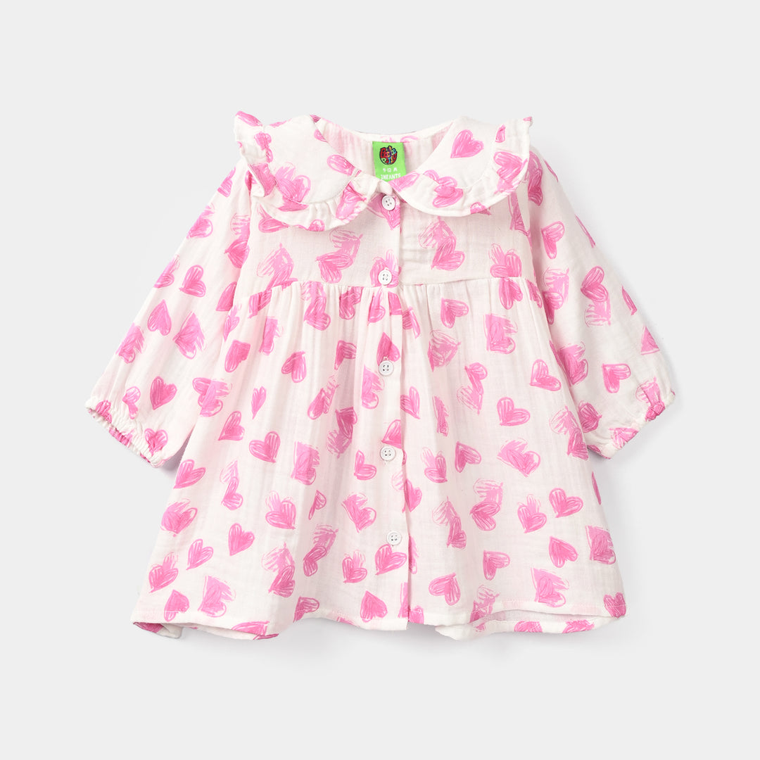 Infant Girls Gauze Casual Frock - Hearts