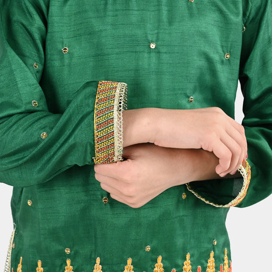 Girls Raw Silk 3Pcs Maha Rani-Green