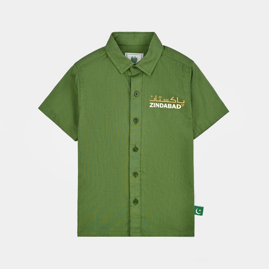 Boys Cotton Slub Shirt H/S (Rang-E-Azadi)-Green