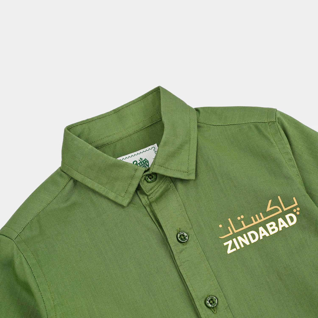 Boys Cotton Slub Shirt H/S (Rang-E-Azadi)-Green