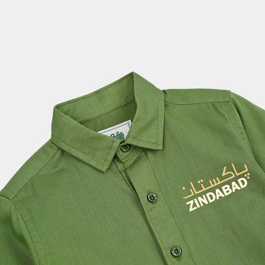 Boys Cotton Slub Shirt H/S (Rang-E-Azadi)-Green