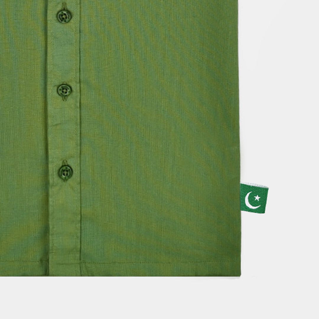 Boys Cotton Slub Shirt H/S (Rang-E-Azadi)-Green