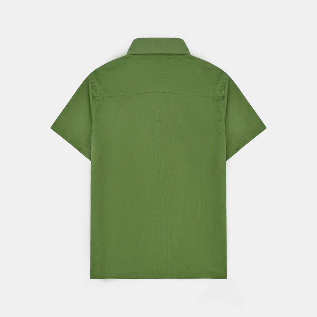 Boys Cotton Slub Shirt H/S (Rang-E-Azadi)-Green