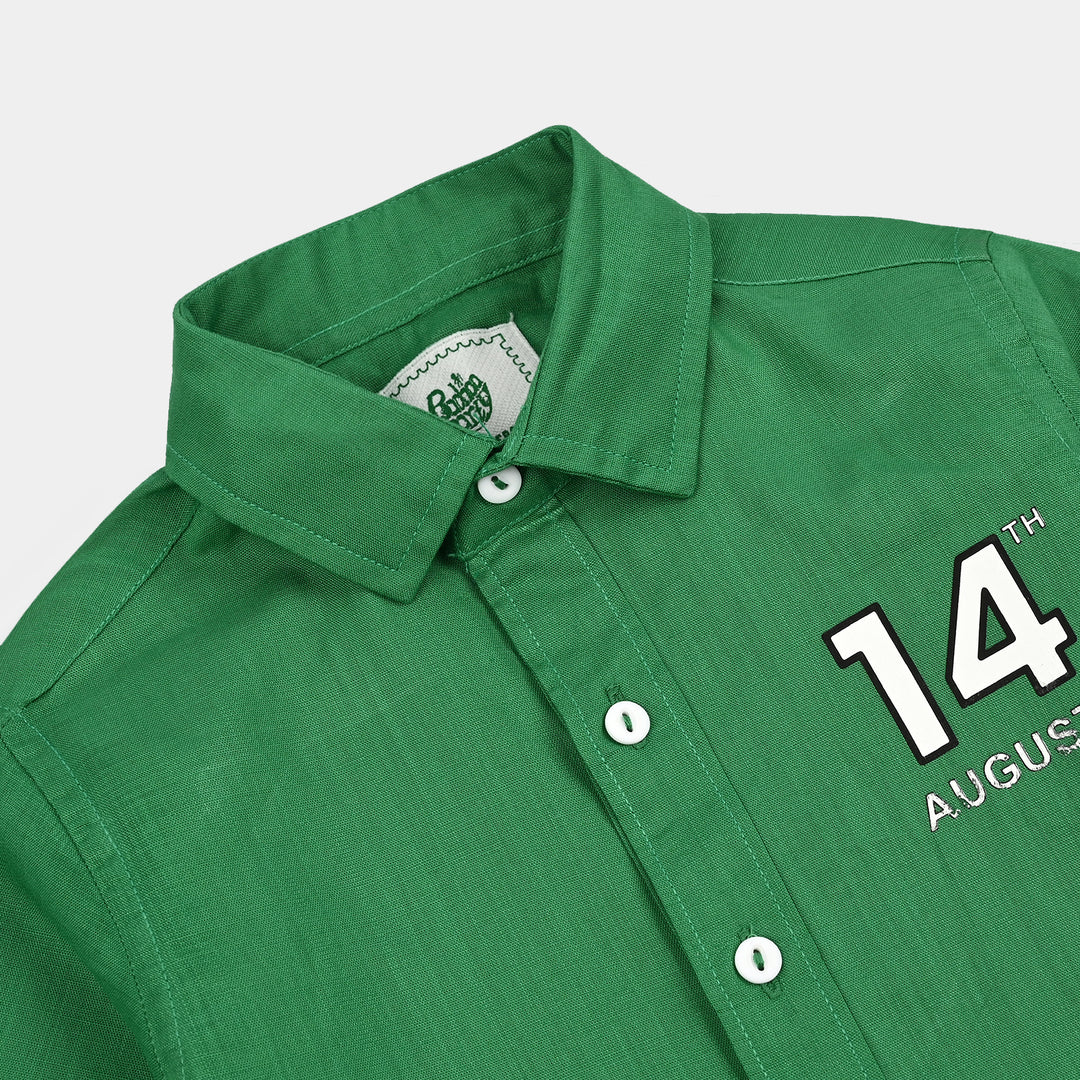 Boys Cotton Slub Shirt H/S (Azadi)-Green