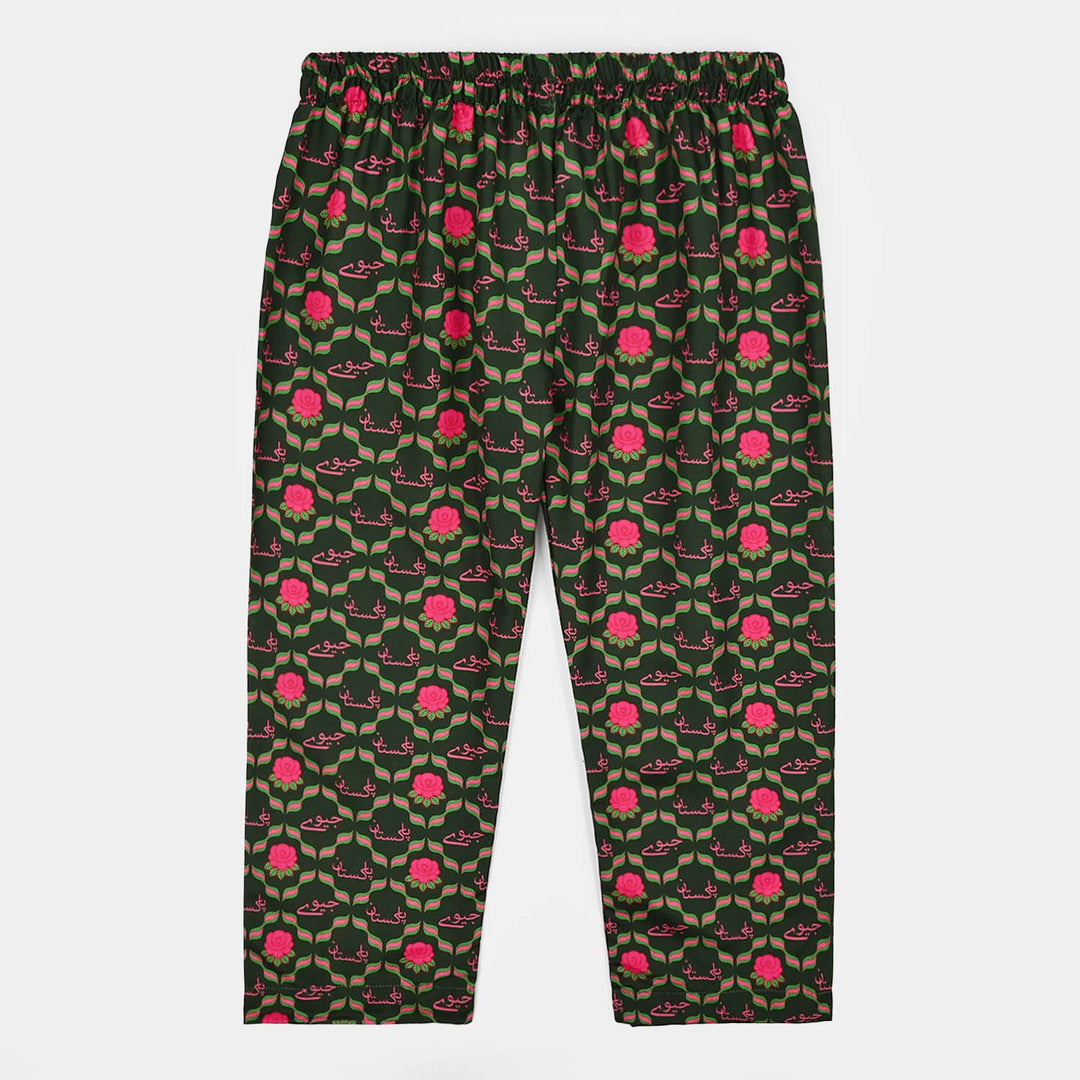 Girls Poly Lawn Ind 2Pcs Pink Flower-Green