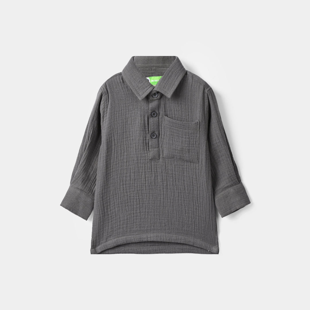 Infant Boys Gauze Shirt F/S (Solid Gauze)-GREY