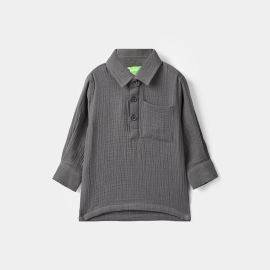 Infant Boys Gauze Shirt F/S (Solid Gauze)-GREY