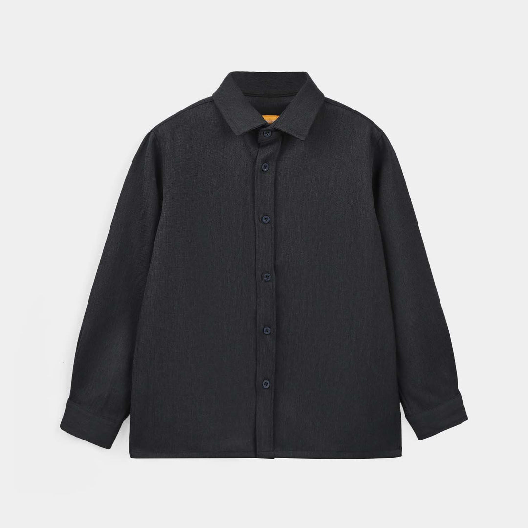 Boys Poly Cotton Shirt F/S (Onyx)-D/GREY