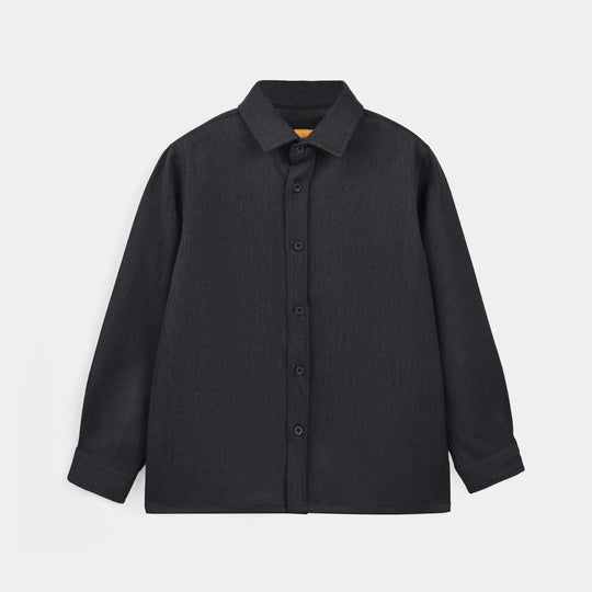 Boys Poly Cotton Shirt F/S (Onyx)-D/GREY