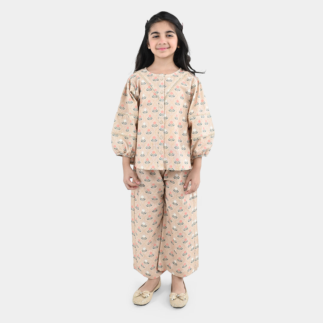 Girls Polyester Co-Ord Set Mosaic-Lt.Brown