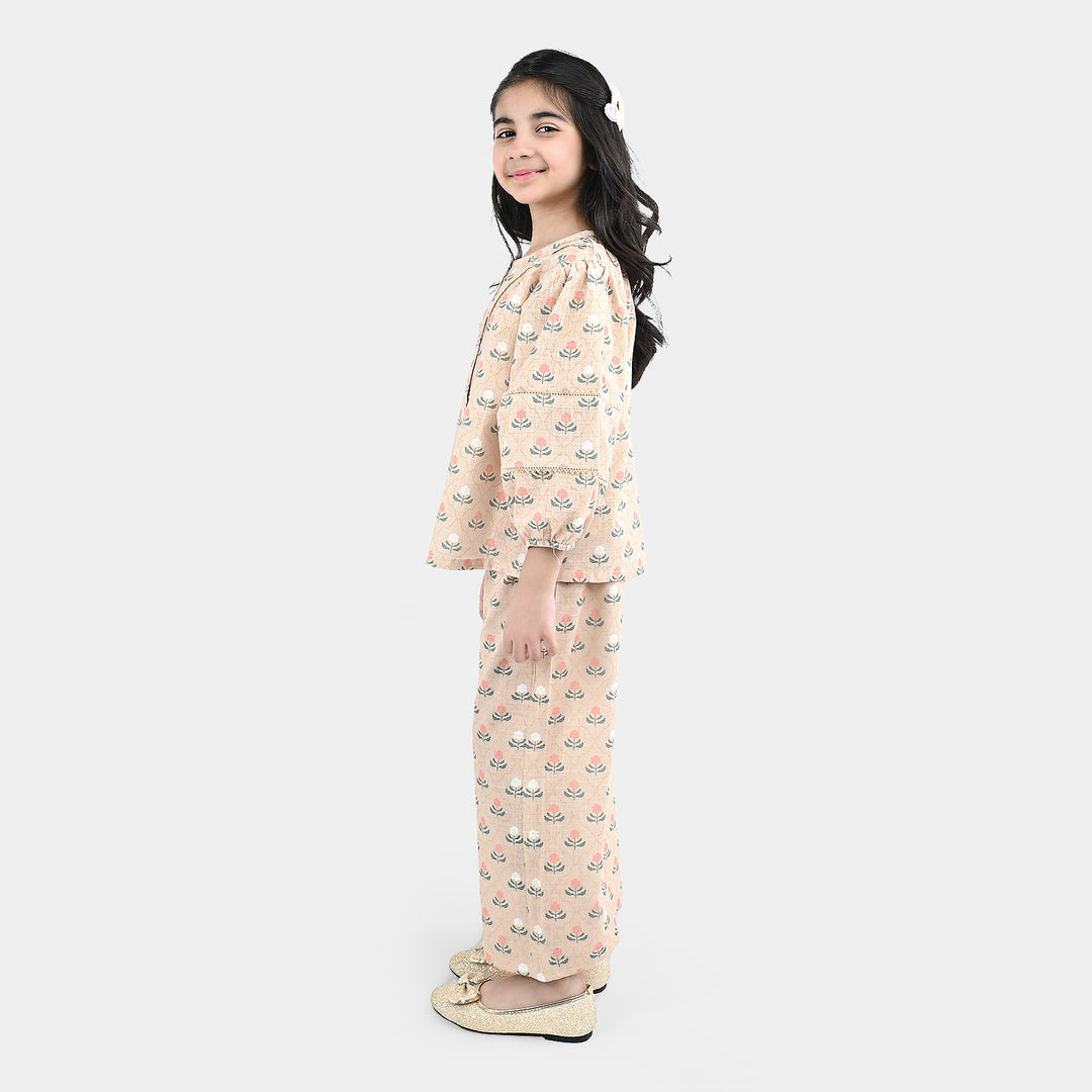 Girls Polyester Co-Ord Set Mosaic-Lt.Brown