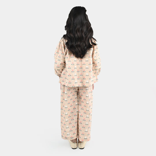 Girls Polyester Co-Ord Set Mosaic-Lt.Brown