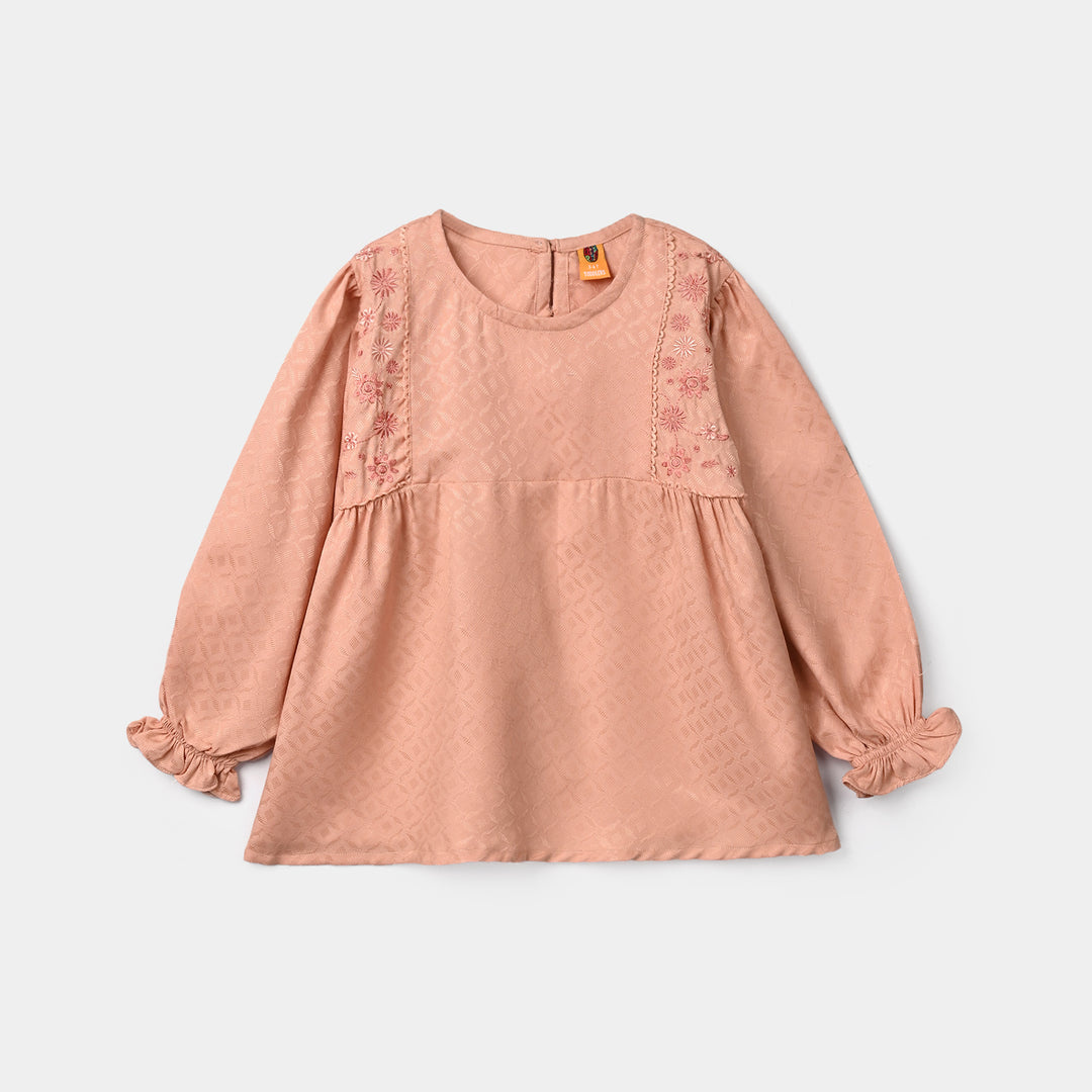 Girls Jacquard Emb Top Bloom - Peach
