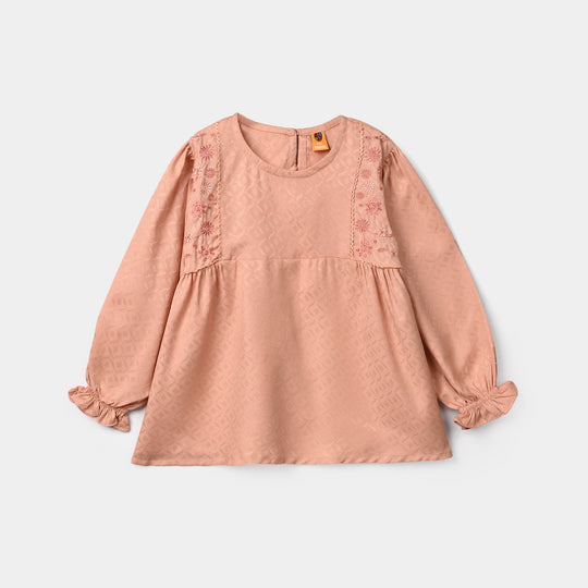 Girls Jacquard Emb Top Bloom - Peach