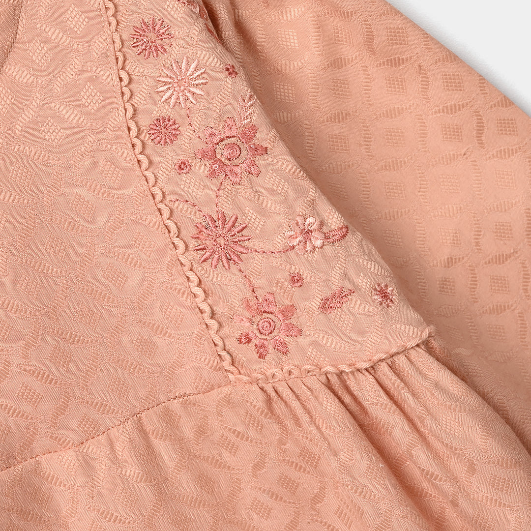 Girls Jacquard Emb Top Bloom - Peach